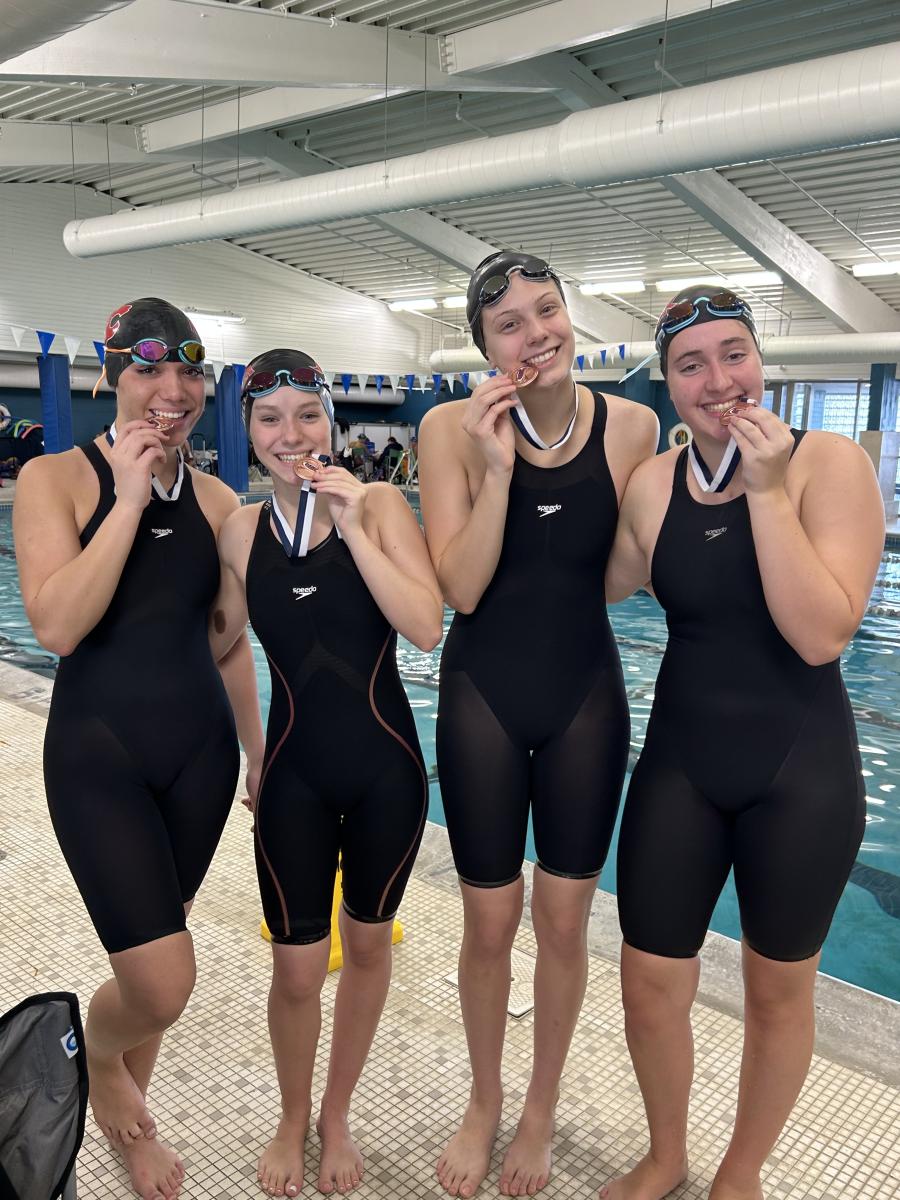  Swimming finals: 200 medley relay comprising Lucia Morales, Izzy Murzinska, Lena Savkovic and Skye Eanotti.